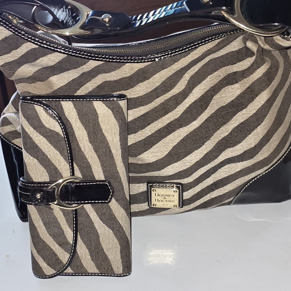 Dooney & Bourke Zebra Canvas Hobo with Matching Wallet